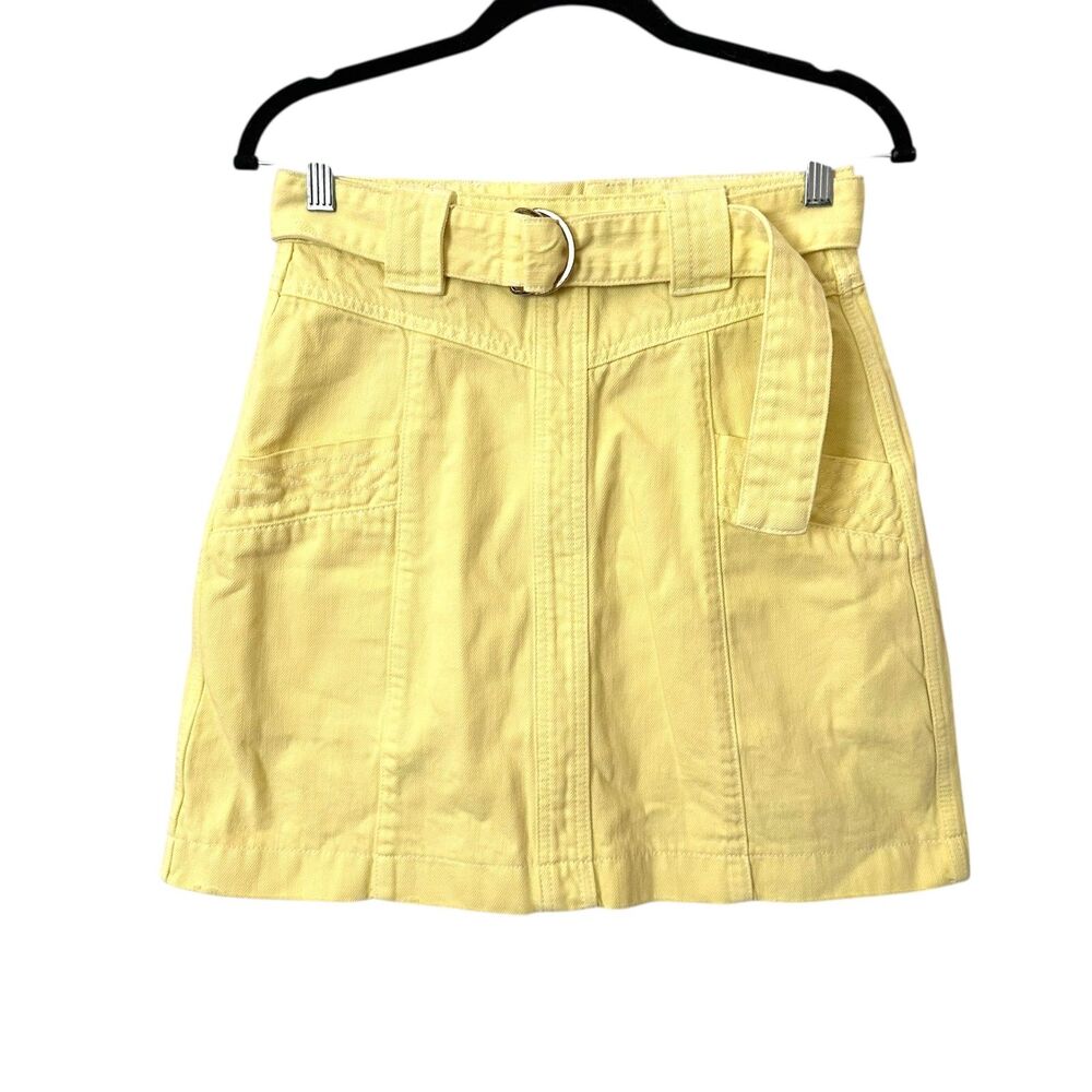 AURETA Denim Belted‎ Mini Skirt Neon Yellow Sz 26